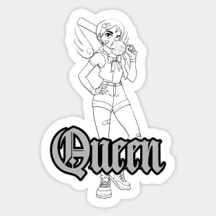 White out Anime Queen Girl with baseball bat Sticker